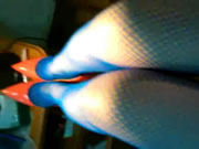 藍色紋漁網襪紅色高跟鞋淫語自慰的淫女